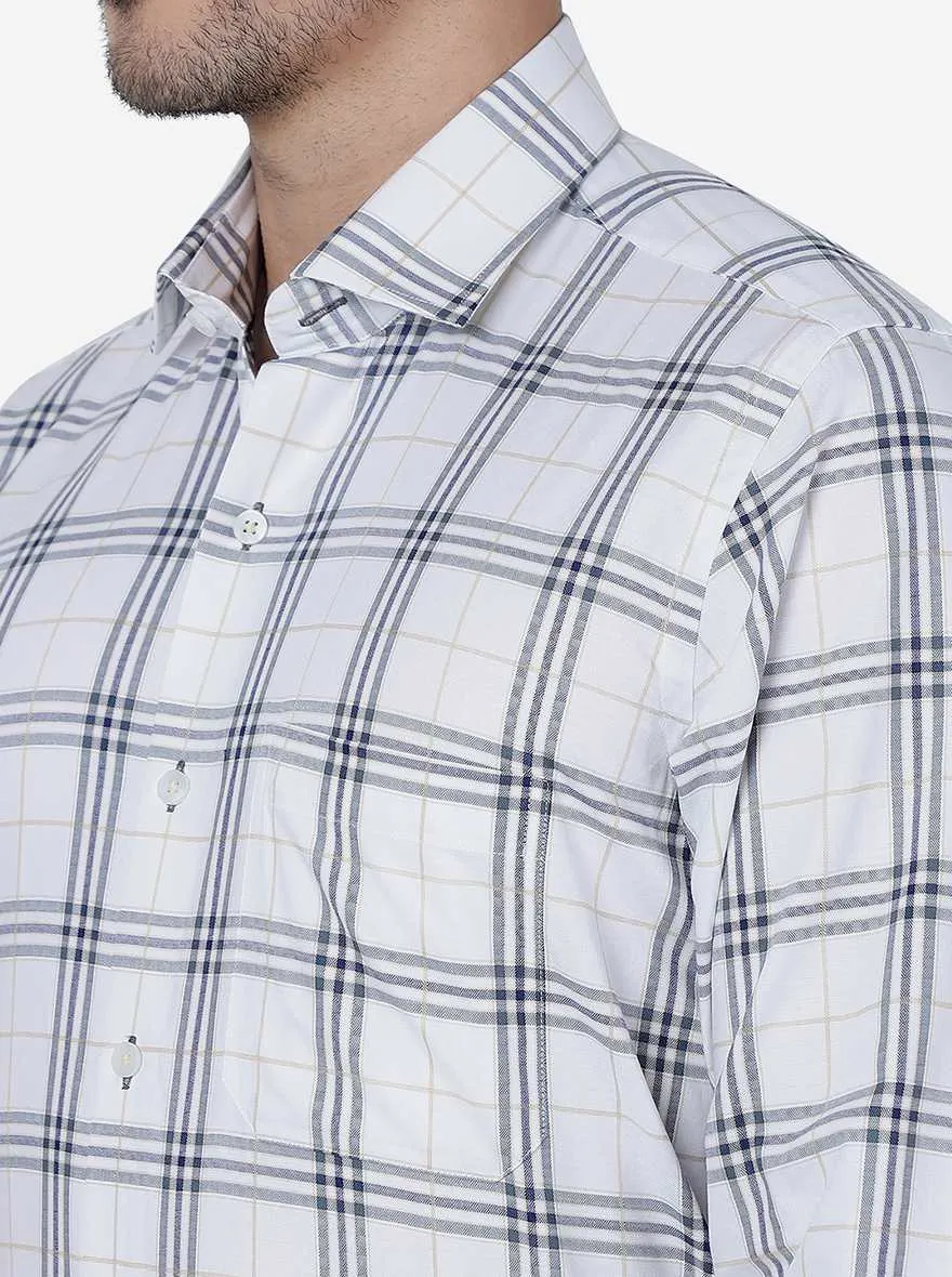 White & Grey Checked Slim Fit Formal Shirt | Metal