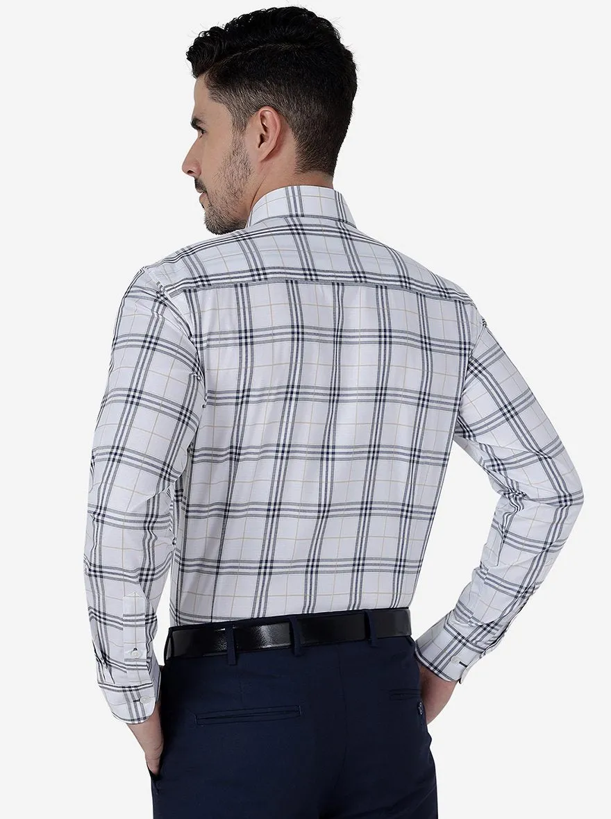 White & Grey Checked Slim Fit Formal Shirt | Metal