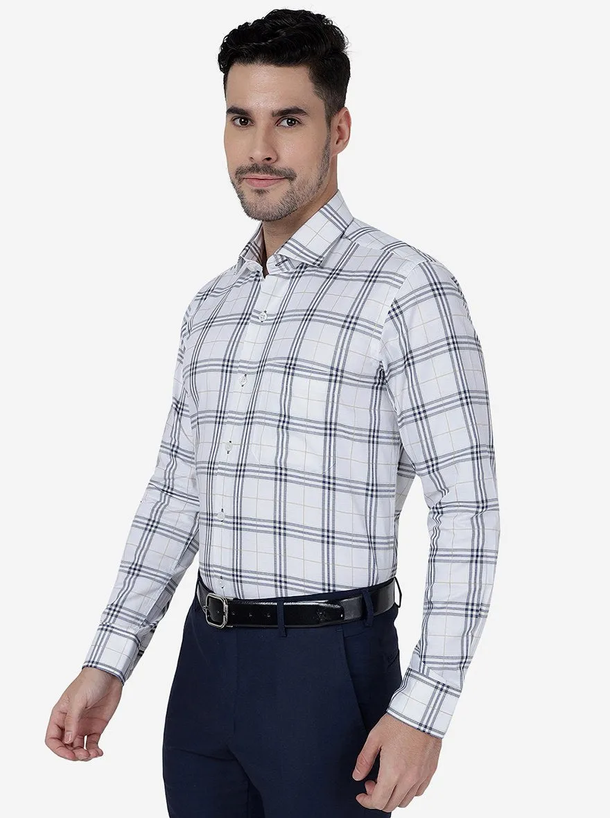 White & Grey Checked Slim Fit Formal Shirt | Metal