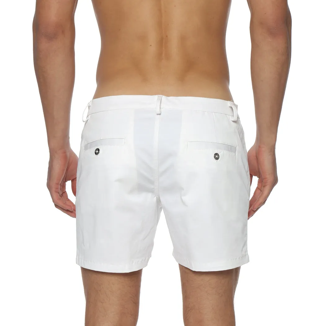 White Solid Stretch Holler Shorts