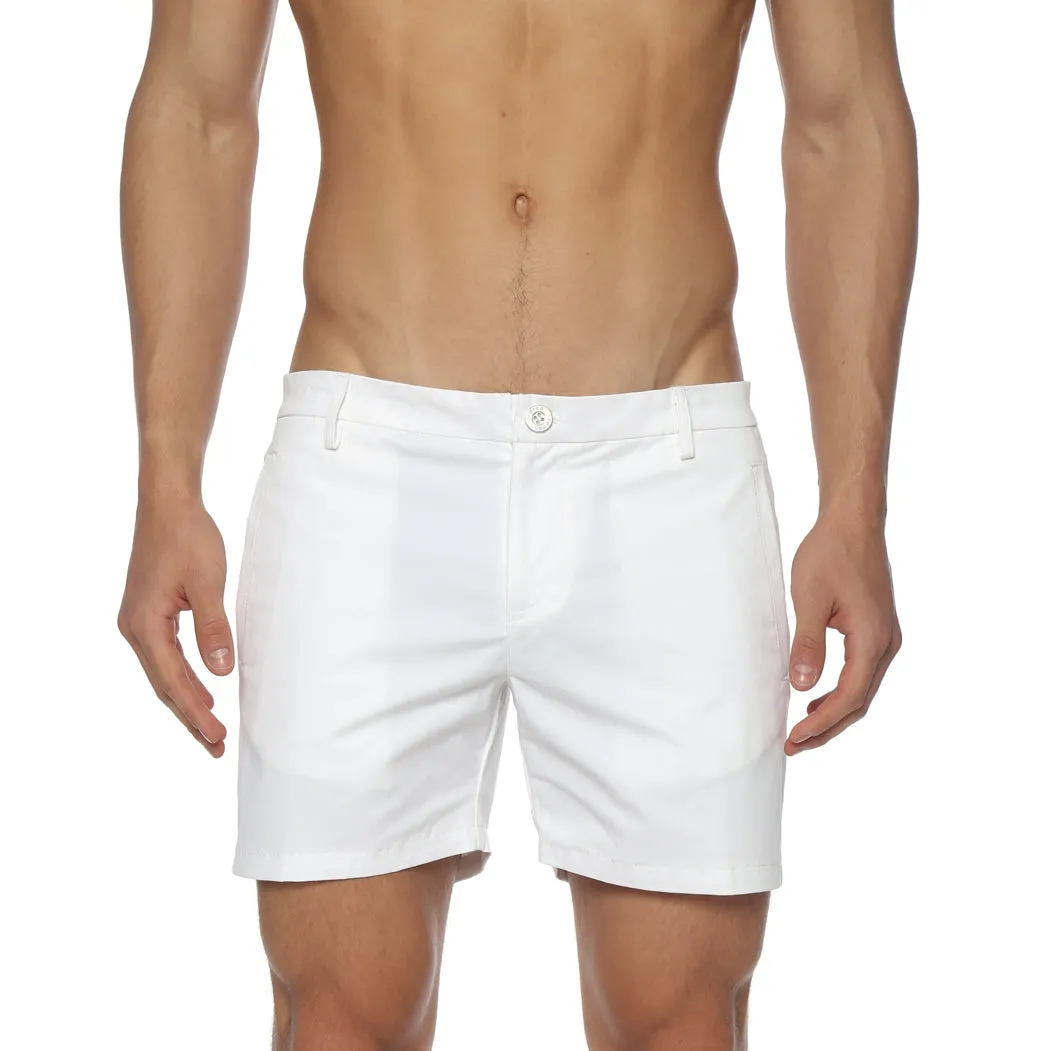 White Solid Stretch Holler Shorts