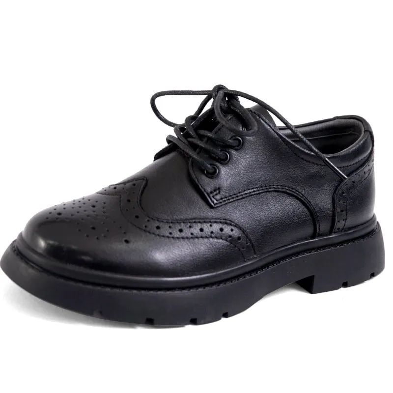 Wingtip Oxford Shoes Women's Genuine Leather Lace Up Full Brogues in Black/Brown