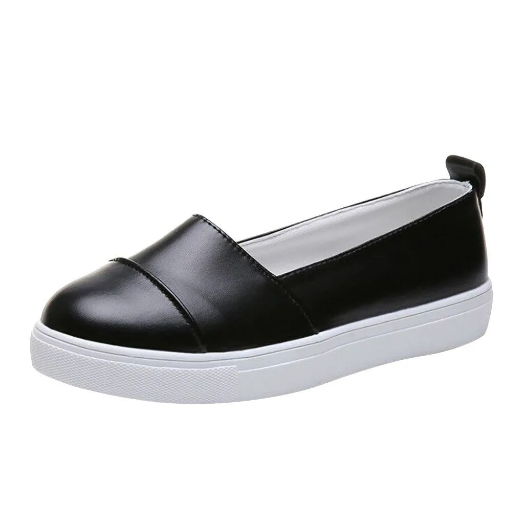 Women Casual Shoes Anti-slip Round Toe Comfortable Cushion Platform Slip-On