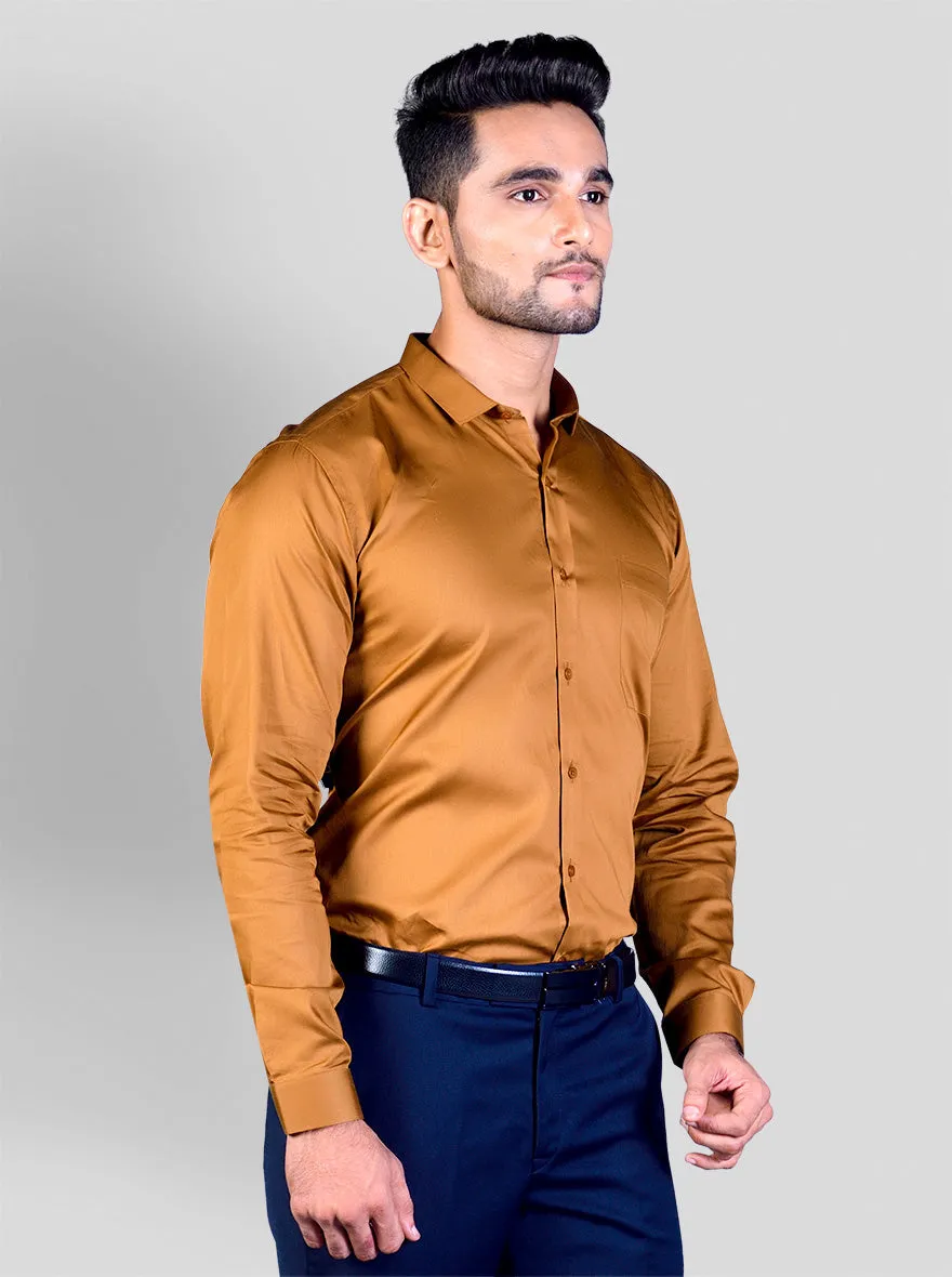 Wood Brown Solid Slim Fit Party Wear Shirt | Greenfibre