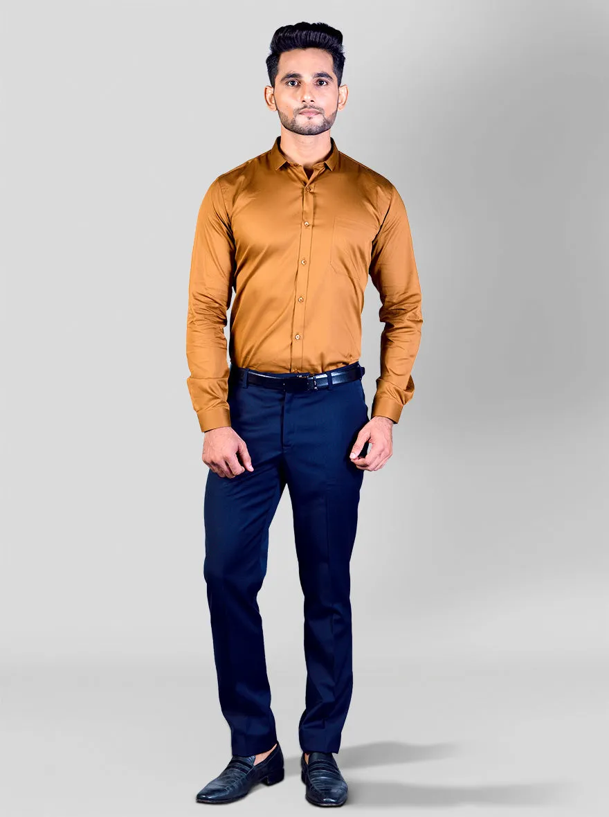 Wood Brown Solid Slim Fit Party Wear Shirt | Greenfibre